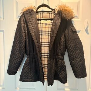Burberry Black Quilted Jacket with Fur Trim